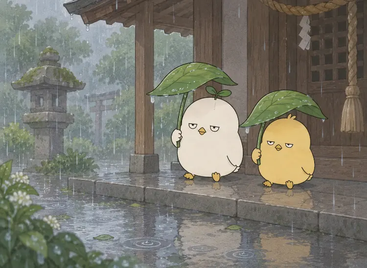 雨の日の神社